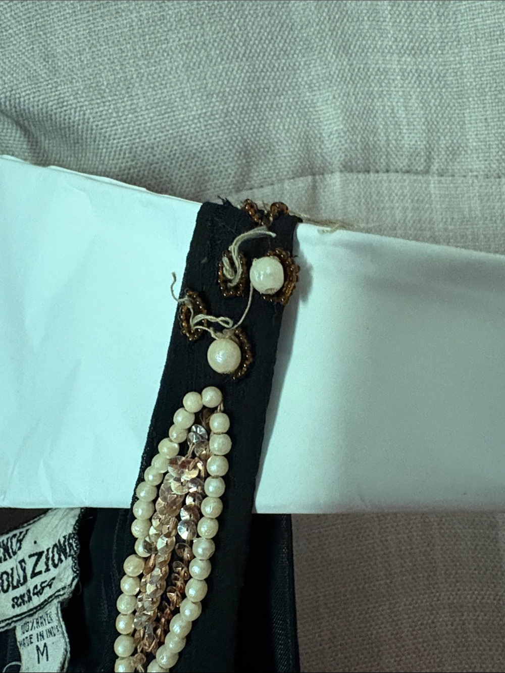Vintage Black Mini Dress with Gold and Pearl Embellishment - Picture 10 of 12